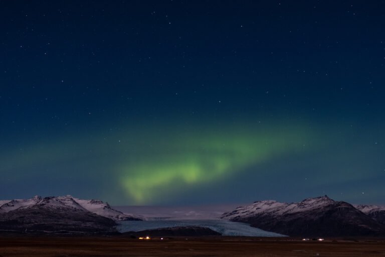Nothern lights above Vatnajokull glacier